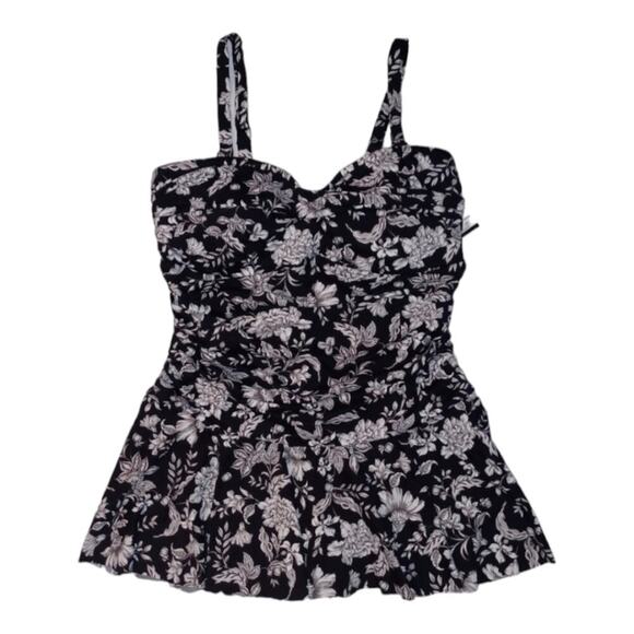 Ralph Lauren BLACK/WHITE Toile Floral Twisted Skirted One-Piece Swimsuit, US 22W - Picture 2 of 11